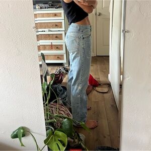 Levi Strauss Vintage Paint Splattered Low Waisted Light Wash Jeans